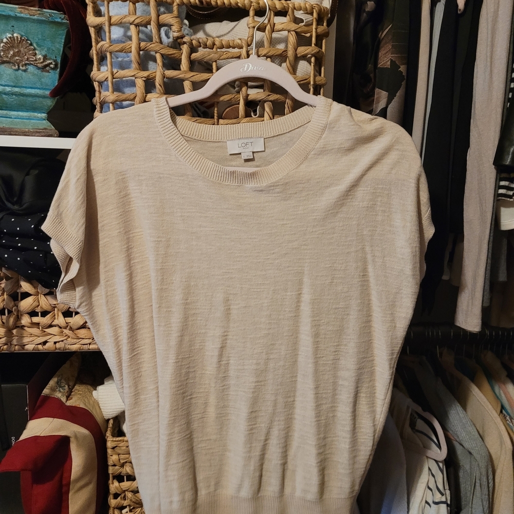 Cream Lightweight Short Sleeve Sweater
